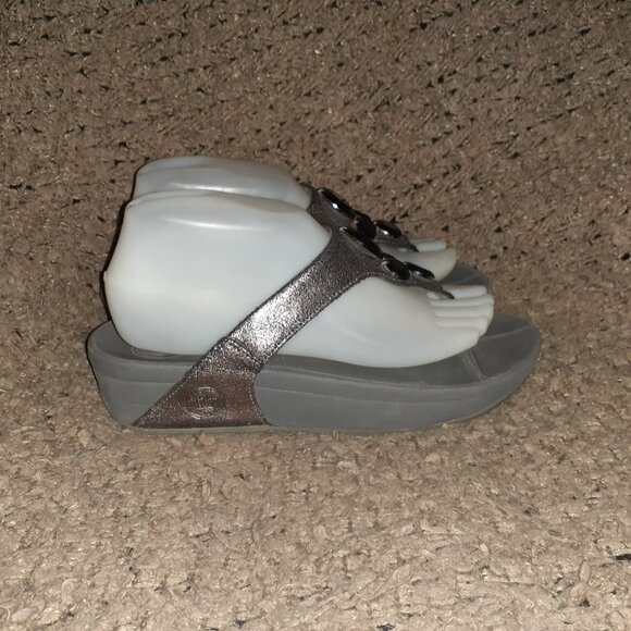 FITFLOP-Lunetta Thong Sandals 181-054 Crackle Metallic Pewter-Sz 39/8-Excellent - Picture 5 of 8